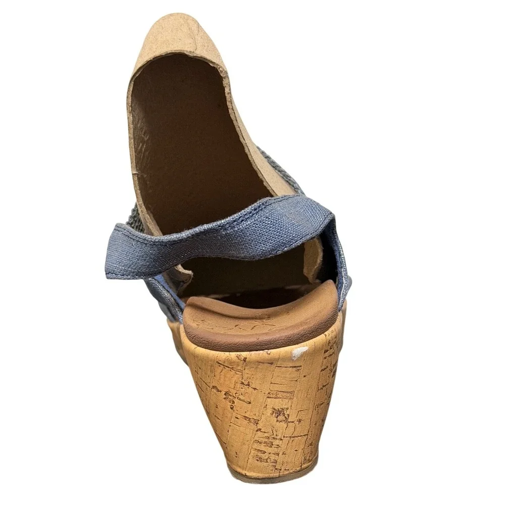 Skechers Cali Rumblers Wedge Sandals Womens‎ 8 Blue Denim Metallic Strappy Cork